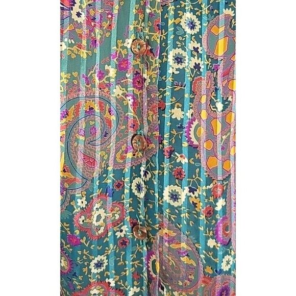 Lady Jennifer Kaftan Style Long Button Dress 18 XXL Paisley Floral Green Bow EUC - Picture 5 of 15